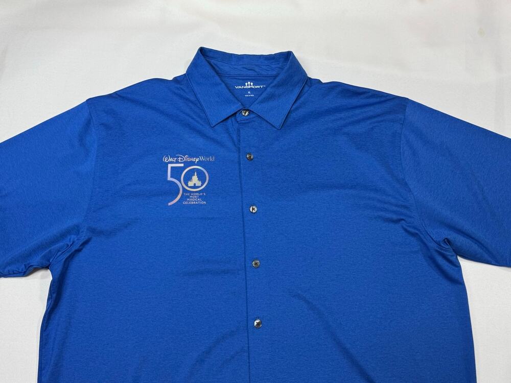 Walt Disney World 50Th Anniversary Blue Short Sleeve Button Down Size XL